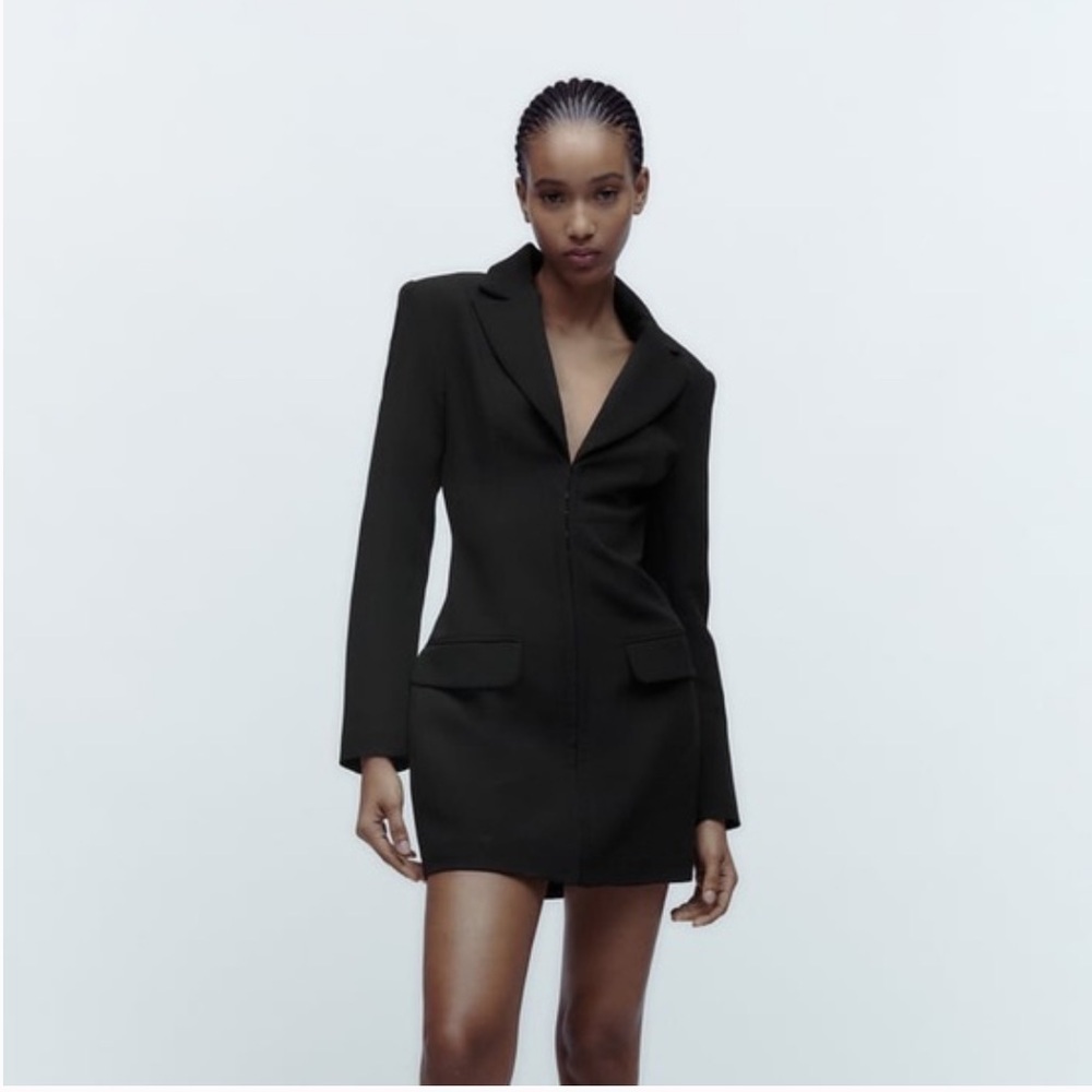 Zara Black Long-Sleeve Mini Blazer Dress